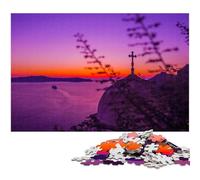 Violet Sunset in Santorini 1000Piece Jigsaw Puzzle Impossible Jigsaw Puzzles for Adults for Home Decor Brain Training 1000 PCS(38x26cm)