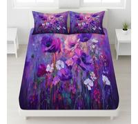 Violet Supersoft Fitted Sheet - Easy Care with Elasticated Corners - Cosy & Comfortable Delicate Touch Abstract Vibrant Daisies Art Fitted Sheet 150 x 200 cm x 30 cm - Fade Resistant