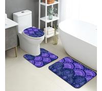 Violet Swirl Quick Dry Bath Mat, Elegant Floral Pattern Absorbent Non Slip Shower Mat, Decorative Washable Bath Rugs for Bathroom Toilet Restroom 3 Piece Sets
