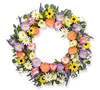 VioletEverGarden 28 Inch Spring Wreaths for Front Door Large Spring Wreath 6 Colors Floral Wreath with Lavender Daisy and Eucalyptus for Spring Summer Holiday Celebration