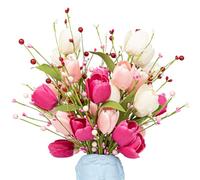 VioletEverGarden Valentines Day Decorations 6 Pack Valentines Flowers 17 inch Valentine’s Day Picks with Tulip Berry for Valentine’s Day Wedding Party Center Pieces