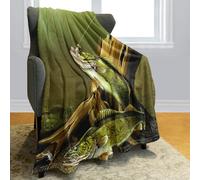 Violetpos Bass Fishing Fleece Blanket 150x200cm, Underwater Fish Printed Cozy Sofa Bed Throw, Warm Soft Cabin Decor Blanket Gift for Fishermen