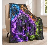 Violetpos Black Panther Throw Blanket, Soft Cosy Flannel Blanket with Neon Graffiti Print, Gifts for Animal Fans, 150x200cm