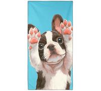 Violetpos Boston Terrier Beach Towel for Dog Lovers, Extra Large 180x90 cm 250GSM Microfibre, Sand Free Quick Dry, Ideal Vacation Gifts with Carry Bag for Pool Cruise Camping