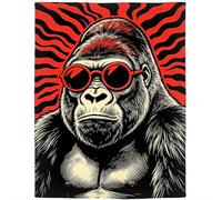 Violetpos Cool Gorilla Fleece Throw Blanket 125x150cm, Red & Black Funky Monkey Sofa Throw, Funny Gym Fitness Lovers Novelty Gift
