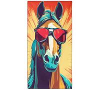 Violetpos Cool Horse with Sunglasses Beach Towel, Extra Large 180x90 cm 250GSM Microfibre, Sand Free Quick Dry, Ideal Vacation Gifts with Carry Bag for Pool Cruise Camping