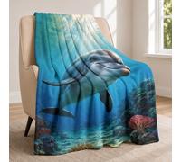 Violetpos Dolphin Ocean Throw Blanket, Soft Cosy Flannel Blanket with Underwater Print, Gifts for Kids & Adults, 150x200cm