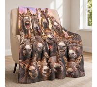 Violetpos Donkey Collage Throw Blanket, Soft Cosy Flannel Blanket with Cute Animal Print, Gifts for Donkey Fans, 125x150cm