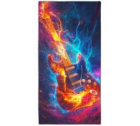 Violetpos Fire Electric Guitar Beach Towel, Extra Large 180x90 cm 250GSM Microfibre, Sand Free Quick Dry, Ideal Vacation Gifts with Carry Bag for Pool Cruise Camping