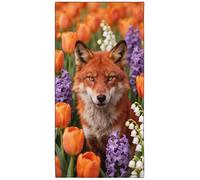 Violetpos Fox in Tulips & Hyacinths Beach Towel, Extra Large 180x90 cm 250GSM Microfibre, Sand Free Quick Dry, Ideal Vacation Gifts with Carry Bag for Pool Cruise Camping