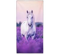 Violetpos Lavender Field White Horse Beach Towel, Extra Large 180x90 cm 250GSM Microfibre, Sand Free Quick Dry, Ideal Vacation Gifts with Carry Bag for Pool Cruise Camping