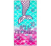 Violetpos Mermaid Tail 'Let's Be Mermaids' Beach Towel, Extra Large 180x90 cm 250GSM Microfibre, Sand Free Quick Dry, Ideal Vacation Gifts with Carry Bag for Pool Cruise Camping