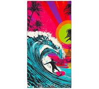 Violetpos Neon Surfer Beach Towel, Extra Large 180x90 cm 250GSM Microfibre, Sand Free Quick Dry, Ideal Vacation Gifts with Carry Bag for Pool Cruise Camping (Men's)