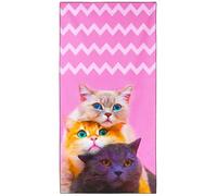 Violetpos Pink Stacked Cats Beach Towel for Kitty Lovers, Extra Large 180x90 cm 250GSM Microfibre, Sand Free Quick Dry, Ideal Vacation Gifts with Carry Bag for Pool Cruise Camping