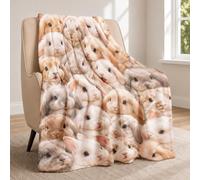 Violetpos Rabbit Collage Throw Blanket, Soft Cosy Flannel Blanket with Cute Bunny Print, Gifts for Rabbit Lovers, 125x150cm
