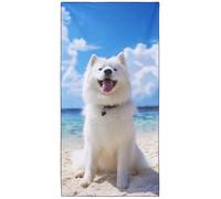 Violetpos Samoyed Beach Towel for Dog Lovers, Extra Large 180x90 cm 250GSM Microfibre, Sand Free Quick Dry, Ideal Vacation Gifts with Carry Bag for Pool Cruise Camping
