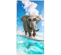 Violetpos Surfing Elephant with Sunglasses Silhouette Beach Towel, Extra Large 180x90 cm 250GSM Microfibre, Sand Free Quick Dry, Ideal Vacation Gifts with Carry Bag for Pool Cruise Camping