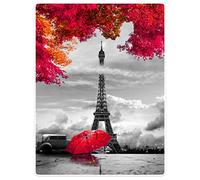 Violetpos Thick Blanket Soft Warm Cosy Flannel Fleece Sofa Blanket Cover Paris Eiffel Tower Red Umbrella Maple 150 x 200 cm