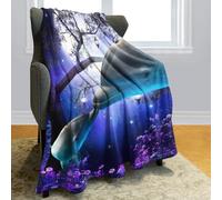 Violetpos Thick Blanket Soft Warm Cosy Flannel Fleece Sofa Blanket Lid Blanket Funny Dolphin Kisses Purple Wild Flowers Light Moon Stars