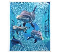 Violetpos Warm Sherpa Sofa Throw Blanket 150 x 200 cm Thick Cuddly Blankets Soft Flannel Soft Fleece Blanket Bed Throw Dolphins Whales Blue