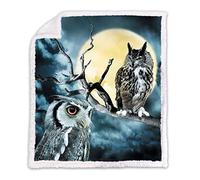 Violetpos Warm Sherpa Sofa Throw Blanket 150 x 200 cm Thick Cuddly Blankets Soft Flannel Soft Fleece Blanket Bed Throw Owl Yellow Moon