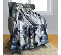 Violetpos Wolf Fleece Blanket 150x200cm, Dreamcatcher Feather Moon Printed Cozy Bed Throw, Indian Tribal Style Soft Warm Couch Blanket Gift Idea