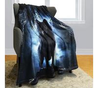 Violetpos Wolf Fleece Blanket 150x200cm, Lightning Thunder Forest Black Wolf Printed Soft Bed Throw Blanket, Cozy Warm Fluffy Couch Blanket Gift