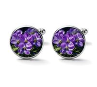 Violets in Bloom Alloy Cufflinks for Men 17mm 20mm Shirt Cuff Links for Wedding Business Formal Dress Father's Day Birthday Gift for Him
