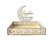 Violiica Arabic Islamic Wooden Dessert Serving Tray for Ramadan Eid Decorations, Large Capacity 20x15.5x5.5cm with Card Slots