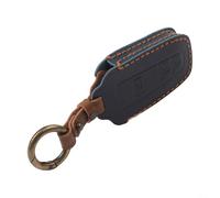 Violiica Leather Key Cover Case for Toyota Highlander RAV4, 3 Button Remote Shell Holder with Keychain(Blue)