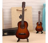 Violiica Miniature Wooden Guitar Model with Stand, 5.91" x 2.17" x 0.74", Realistic Design Home Office Decor, Collectible Music Guitar Lovers