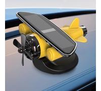 Violiica Solar Powered Rotating Airplane Dashboard Decoration For Car 360° Automatic Rotation Aircraft Model For Home Office Desk Yellow