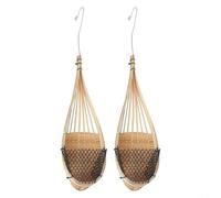 Violiica Ventilated Woven Hanging Baskets for Orchids and Succulents 2 Pack Natural Rattan Planters with Hooks Weather Resistant Garden Decor