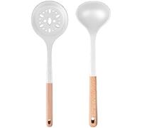Violiica Wooden Handle Silicone Kitchen Utensil Set with Spoon and Large Colander for Simple Storage and Cleaning