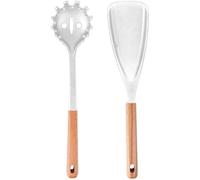 Violiica Wooden Handle Silicone Rice Paddle and Pasta Spoon Set, Ergonomic Heat Resistant Kitchen Tools with Hanging Hole for Simple Storage