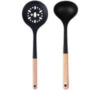 Violiica Wooden Handle Silicone Spoon and Colander Set - Heat Resistant Kitchen Tools with Hanging Holes for Simple Storage and Cleaning