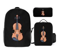 Violin 3 Pieces Set Laptop Backpack Travel Daypack with Lunch Box Pencil Case for Men Women