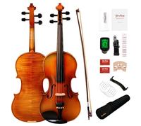 Violin 4/4 Full Size Kit for Adults Beginner, Violin Fiddle Set for Student withBridge, Rosewood Bow, Extra Strings&Fingerboard Stickers,2 rosins, Case, Shoulder Rest(Solid wood)
