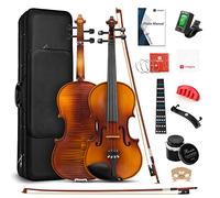 Violin 4/4 Full Size Set Acoustic Violin Fiddle Kit Professional Solid Wood Violin Spruce Top Matched Unique Maple Wood Pattern Premium Ebony Fitting Violin Starter Kit for Beginner Adults, By Vangoa