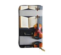 Violin and Book Print Leather Long Clutch Wallet â€“ Fashionable Personalized Wallet, Multiple Card Slots, Gift Ready, Black, One Size