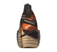 Violin and Book Printed Sling Bag Crossbody Backpack for Men Women, Versatile Casual Shoulder Chest Bag for Running Hiking Cycling Travel Work