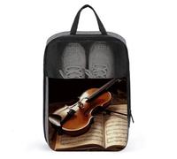 Violin And Book Shoe Bag Travel Shoe Organizer Water-Resistant Shoe Pouch with Zipper Sneaker Dust Bag, gray, One Size, Modern