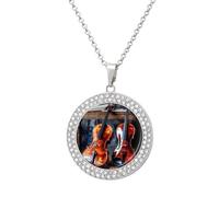 Violin And Cello Diamond Necklaces for Women Round Pendant Necklace with 19.7 Inch Adjustable Chain Lobster Clasp Personalized Memorial Jewelry Gift for Friendship Couple Everyday Wear