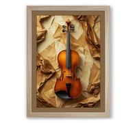 Violin and Paper Minimalist Framed Wall Art Print A1 (84.1×59.4cm) Oak, Wall Decor for Living Room, Bedroom, Office & Home, Ready to Hang, Art Gift