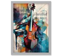 Violin and Piano Classical Music Note Melody Concerto Abstract Modern Watercolour Painting Artwork Framed Wall Art Print A4 Artery8 Light Grey One Size