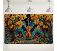Violin Autumn Forest Backdrop, Rustic Bohemian Art Decor for Fall Photography, Nature-Inspired Background for Seasonal Events, Thanksgiving Party Supplies 71x43 Inch