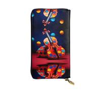 Violin Background Image Printed leather wallet, 7.5 x 4.1-inch long credit card holder, portable travel cash wallet