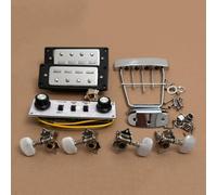 Violin Bass Hardware Kit for Beatle Style Bass Compatible with Hofner Hollow Body 4 String Electric Bass Guitar Replacement Parts with Tuners Tailpiece Control Panel Humbucker Pickups Chrome