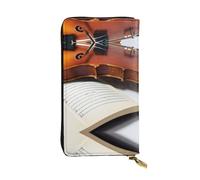 Violin Book Print Leather Long Clutch Wallet â€“ Fashionable Personalized Wallet, Multiple Card Slots, Gift Ready, Black, One Size