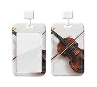Violin Bow Cross Id Badge Holder with Lanyard-Vertical Card Protector Clear Abs Hard Shell, Retractable Reel for Work Office